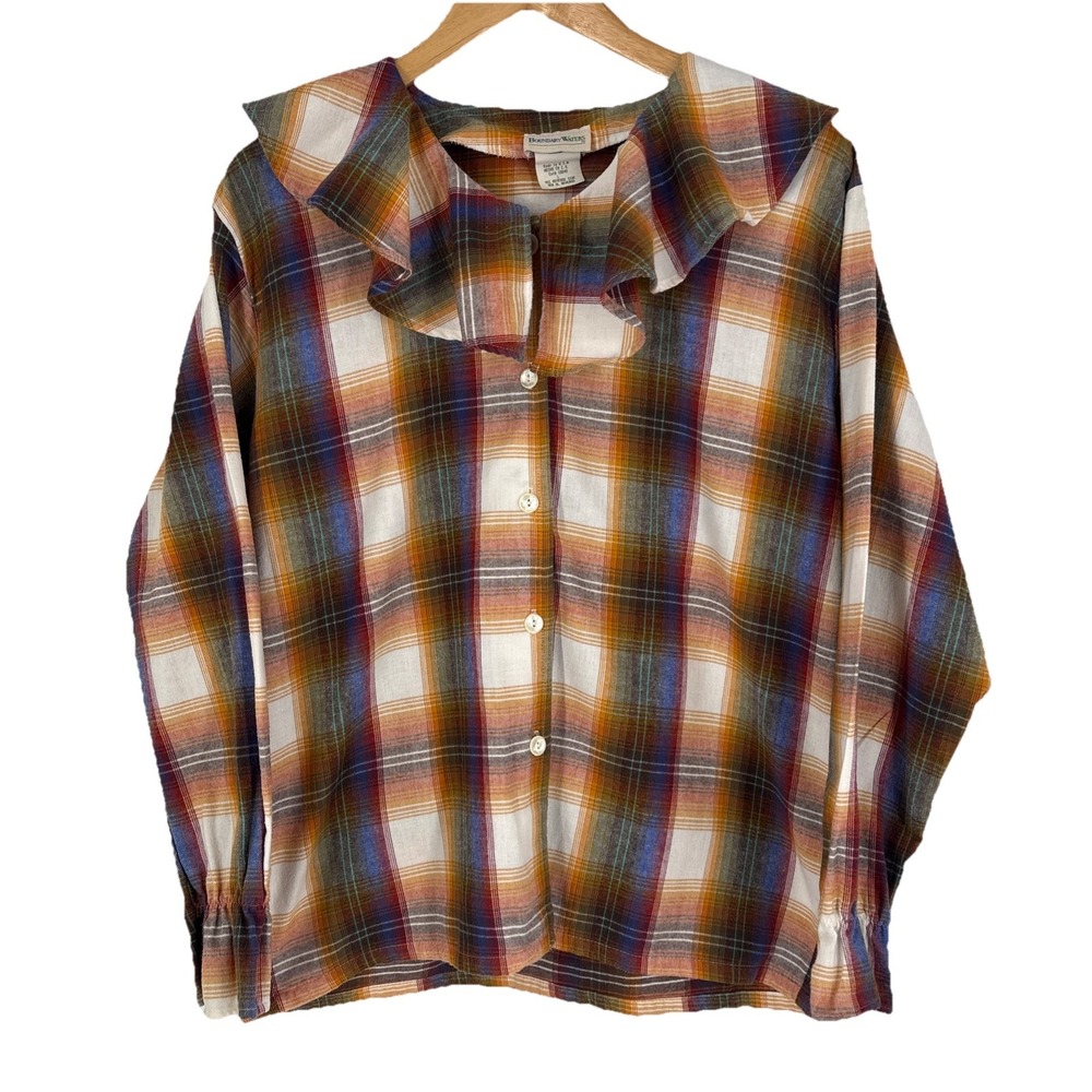 VTG Boundary Waters Womens Plaid Flannel Button Up Top Size L Peter Pan Cottage
